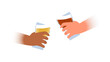 © Dedraw Studio - Two diverse friend hands making celebration toast with cold beer glass together on isolated background. Casual adult friends at bar or pub concept.