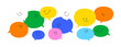 Diverse colorful chat bubble character  set. Multi color rainbow cartoon text balloon collection in funny children doodle style. Friendly team work or group conversation concept.