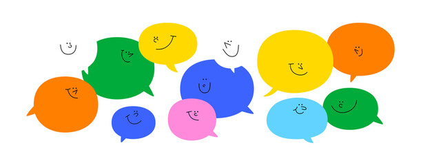 Wall Mural - diverse colorful chat bubble character set. multi color rainbow cartoon text balloon collection in f