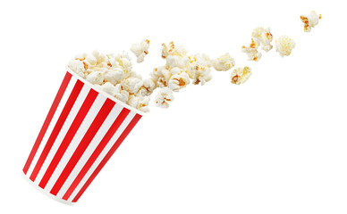 Wall Mural - Popcorn flying out of red-white striped paper cup, cut out