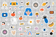 © MyCreativeStudio - Set of sticker, vector flat illustration. Cute sticker template decorated trendy lettering. Signs, symbols, objects for scheduler or organizer