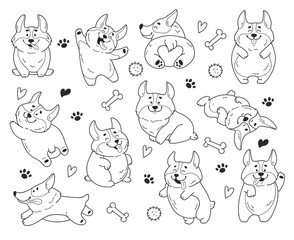 Wall Mural - Corgi cute dog vector set sticker back front icon cartoon animal illustration. Vector cartoon graphic design element