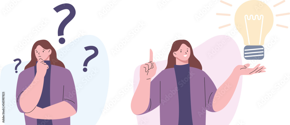 Problem Thinking Girl Girl thinking, woman brainstorming or reflective person. Student ...