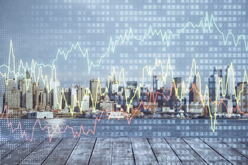 Canvas Print - Forex graph on city view with skyscrapers background multi exposure. Financial analysis concept.