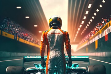 Wall Mural - An F1 driver waits for the race to begin in this conceptualization of generative ai Generative AI