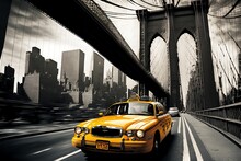 New York Yellow Cab Taxi On The Bridge - Illustration, Wallpaper 
