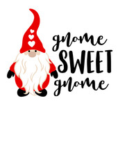 Wall Mural - Gnome sweet Gnome art. Red hat. Valentine's day design art. Isolated on transparent background.