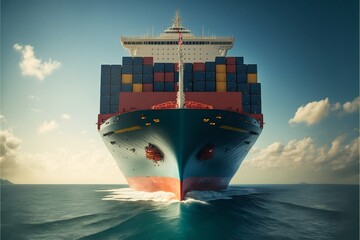 Container cargo ship in sea. Generative Ai