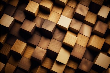 Wall Mural - Wooden cube blocks pattern background. Generative Ai