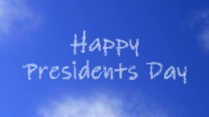 happy presidents day text or word with cloud effect symbol animation on blue sky