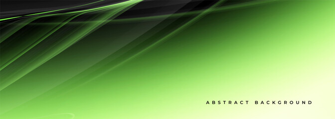 Black and green abstract wide banner design with halftone lines. Vector illustration