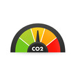 Reduce CO2 level concept. Carbon dioxide emissions control, CO2 level to the min position. Ecology design on white background. Vector illustration