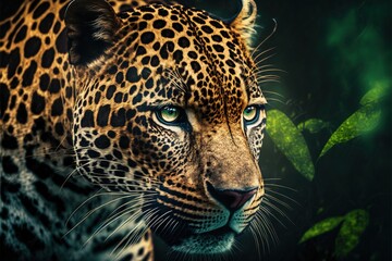 Wall Mural - Leopard close-up resting looking away illustration generative ai