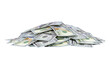 A heap of one hundred US dollar bills isolated on transparent background, business concept