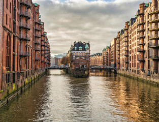 Poster - The Warehouse District Speicherstadt before sunset in Hamburg, Germany