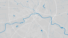 Ouse River Map, York City, England. Watercourse, Water Flow, Blue On Grey Background Road Map. Vector Illustration.