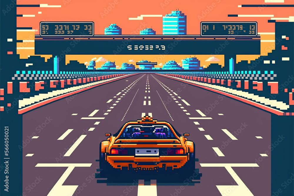 8 Bit Racing Map Stock-Illustration „A car race on an racetrack, Retro computer games ...