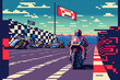 A motorbike race on an racetrack, Retro computer games level. Pixel art video game scene 8 bit.