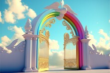 Queer Or LGBT God. Rainbow Gates Of Heaven: Gay Heaven In The Colors Of The Pride Flag