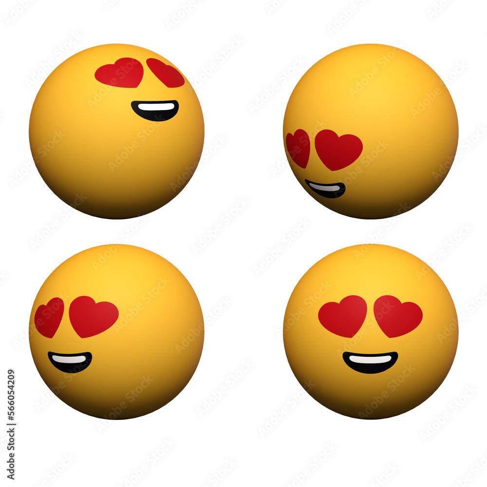 Smiling face with heart eyes emoji in 3d matte and textured icon set on ...