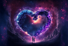 A Heart-shaped Display In The Indigo Cosmos For A Magical Valentine's Day - Generative Ai