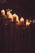Many Large Candles In The Dark Castle
