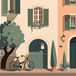 French travel vintage modern style provence scene architecture paris illustration