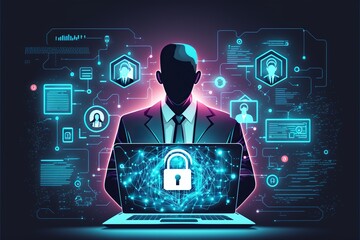 Internet security isometric concept. Traffic Encryption, VPN, Privacy Protection Antivirus hack. Created with Generative AI technology.