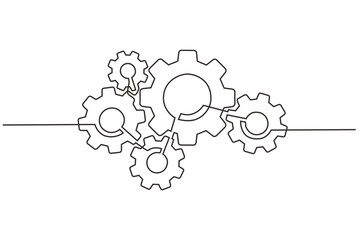 Wall Mural - Continuous line drawing of machine gears. the concept of gears on a single-line style machine. Machine gear technology concept in single line doodle style.