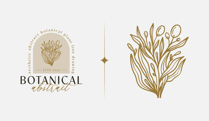 Wall Mural - Abstract Plant Botanical Flower Line Art Line Drawing. Universal creative premium symbol. Vector illustration. Creative Minimal design template