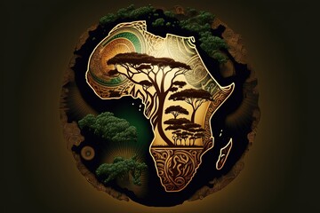 Africa map illustration with African colors, black history month. Generative AI