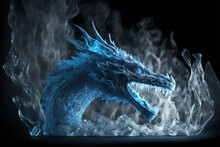 Dragon Made Of Ice With Cold Vapor Coming Off Of It. Mythological Creature.