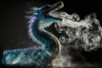 Wall Mural - Dragon made of ice with cold vapor coming off of it. Mythological creature.