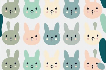 Poster - Patterned background with cute rabbits, easter. Generative AI