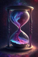 Hourglass With Purple Sand On Black Background