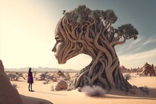 Environment An Ancient Joshua Tree Has Twisted Itself Into The Shape Of A Beautiful Young Woman Desolate Landscape Of Sand And Rock Nature Environment 8kHDcreative SolutionSuper Detailed 