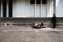 An Abandoned Old Vespa In The Courtyard Of The Jakarta Fatahilah Museum