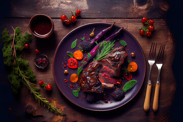 Wall Mural - Grilled Venison Ribs with baked vegetables