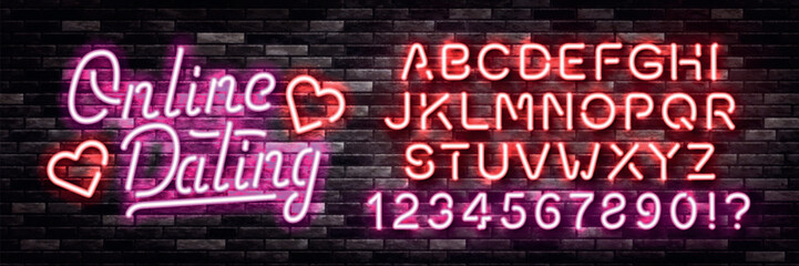 Wall Mural - vector realistic isolated neon sign of online dating logo with easy to change color alphabet on the 