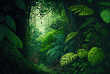 Lush Green Jungle With Vines
