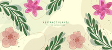 Abstract Plant Vector Background. Abstract Plants Vector Background Text With Green Plants And Colorful Flowers In Water Color Design. Vector Illustration Abstract Wallpaper Background.
