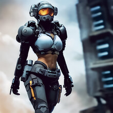Futuristic Female Warrior. Generative AI Art.