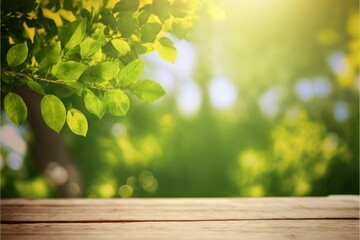 Fototapete - Beautiful spring background with young green foliage with Generative AI