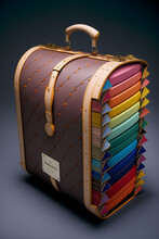 A Hyper-realistic Image Of A Trompe-loeil Suitcase Made Of File Folders, Designed By Louis Vuitton With Fine Craftsmanship And Quality Leather, Captured During Paris Fashion Week.. AI Generative