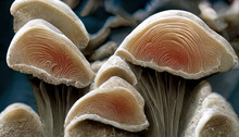 Close Up Of Gills Of Oyster Mushroom Vegetable Food