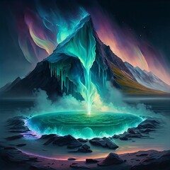 Poster - geyser mountain liquid mana geyser with Generative AI