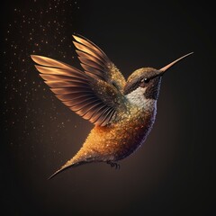 Poster - colibri covered in golden glitter with Generative AI