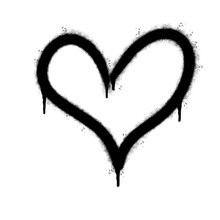 Spray Painted Graffiti Heart Icon Sprayed Isolated With A White Background. Graffiti Love Icon With Over Spray In Black Over White.