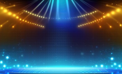 Wall Mural - blue and yellow lights stage background created with generative ai
