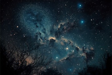 clear night sky with patterns of stars and galaxies with generative ai